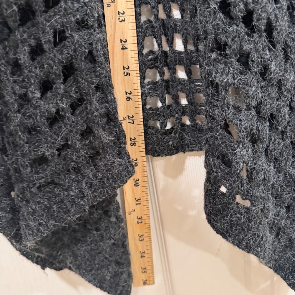 Do Everything In Love Charcoal Grey Knit Crochet Lattice Open Front Poncho Wrap View 4